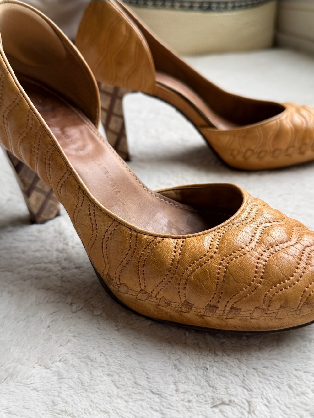 Schuler & Sons "Waving Grains" Quilted D'Orsay Platform Leather Pumps